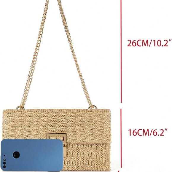 Women's Straw Shoulder Bag Woven Clutch Purse Boho Beach Handbag - Picture 5 of 6